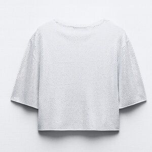 NWT Zara Woman Rhinestones Jewel Beaded Shimmery Knit Top White Size S Small